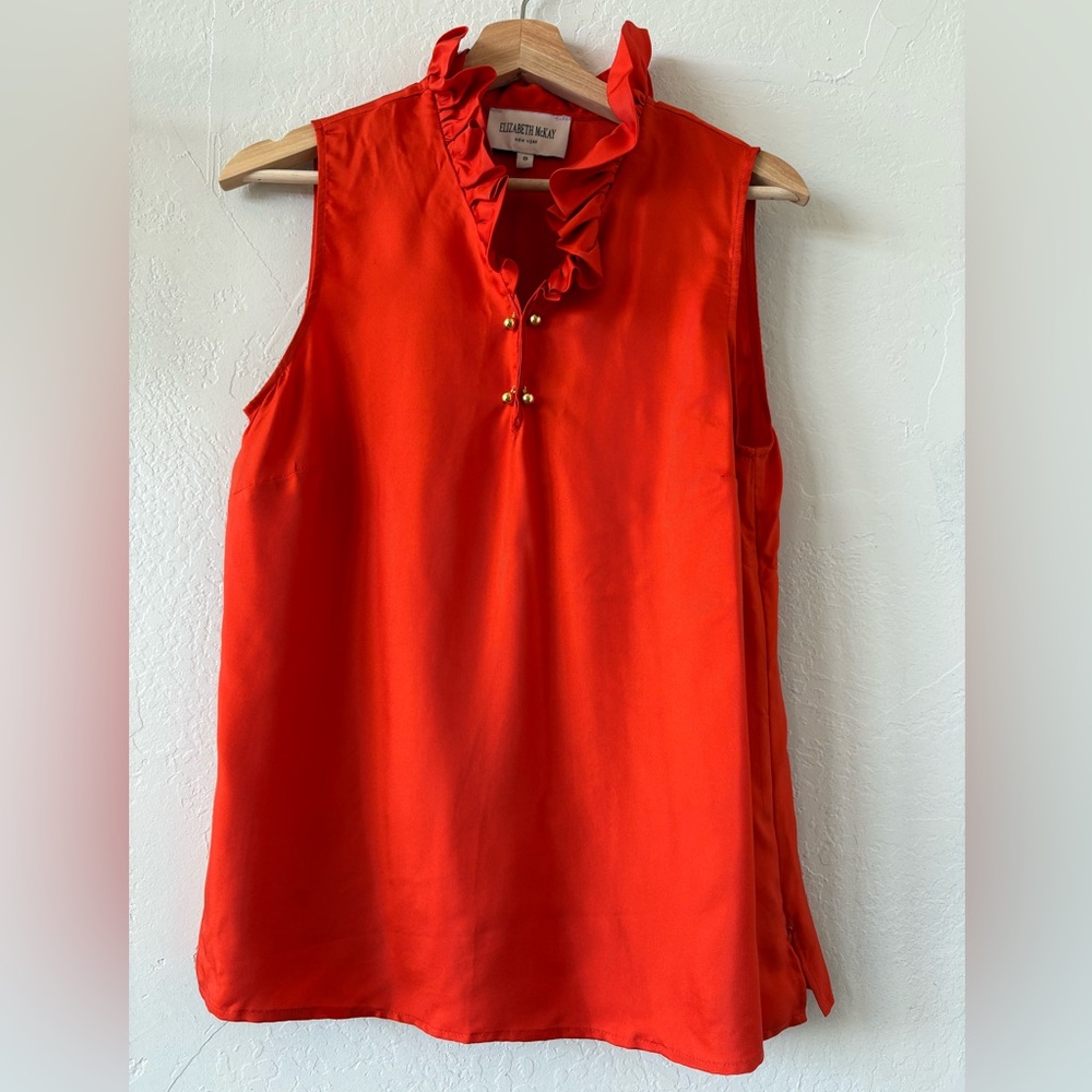 Elizabeth McKay Vibrant Red Ruffled Blouse